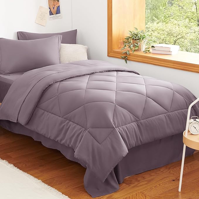 CozyLux Twin XL Comforter Set Dusty Purple - 5 Pieces Twin Extra Long Bed in a Bag for College Dorm, All Season Bedding Set for Girls and Boys, Soft Bed Set with Comforter, Sheets, Pillowcase & Sham