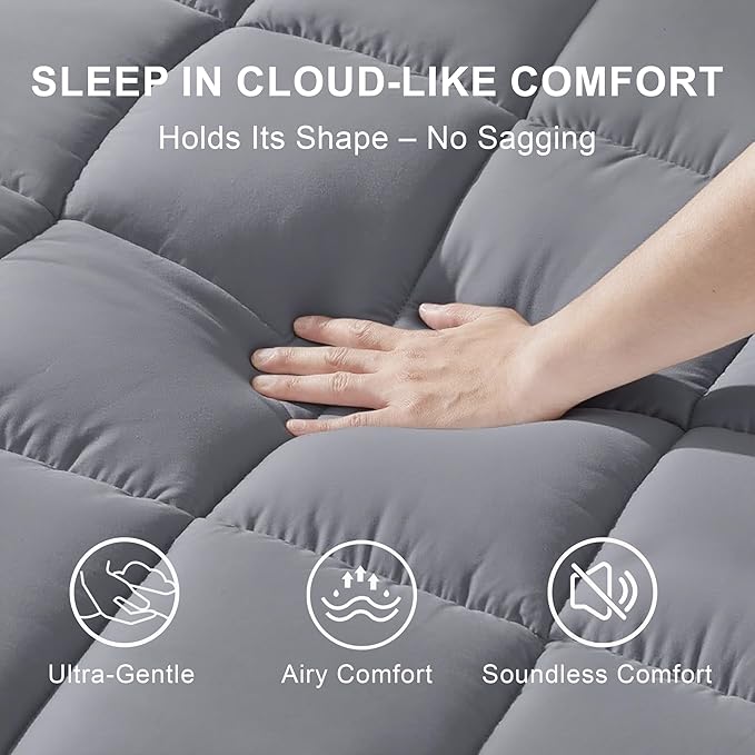 2~3In Mattress Topper King Size Pillow Top - Extra Thick Padded Mattress Pad & Protector, Breathable Fitted Deep Pocket 8-21, Ultra Soft & Supportive 1100GMS, King 78"*80"
