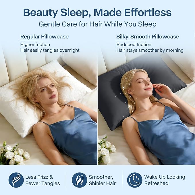 Premium Cooling Pillowcases Queen Size Set of 2 for Hot Sleeper & Night Sweats Beauty Sleep Reduces Wrinkles & Frizz Softer Than Silk Pillow Cover Oeko-TEX Certified Black Breathable
