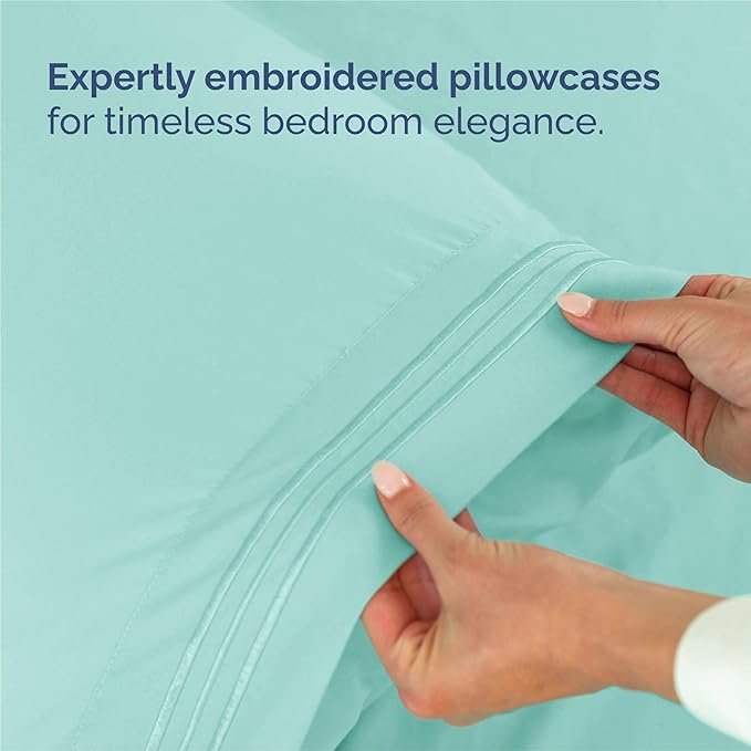 King Size 4 Piece Sheet Set - Comfy Breathable & Cooling Sheets - Hotel Luxury Bed Sheets for Women & Men - Deep Pockets, Easy-Fit, Extra Soft & Wrinkle Free Sheets - Spa Blue Oeko-Tex Bed Sheet Set