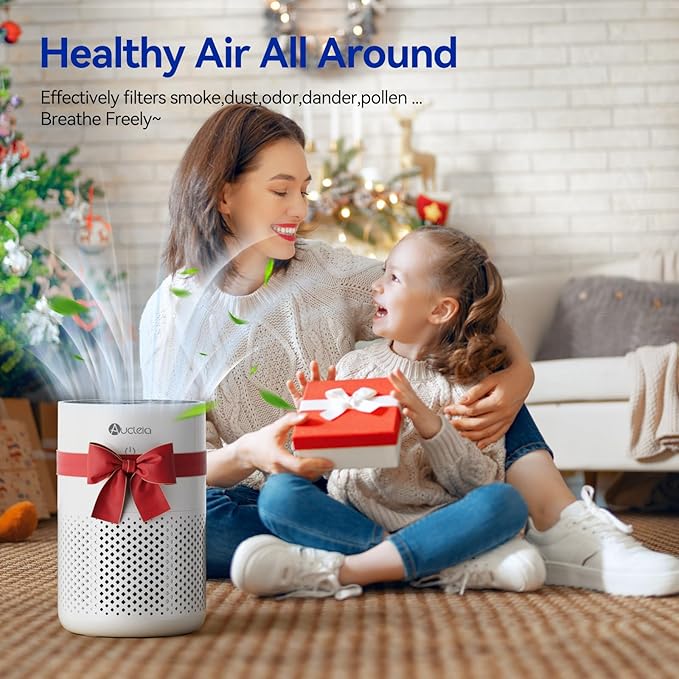 Aucleia Air Purifiers for Bedroom Home with H13 True HEPA Filter, 20dB Quiet Air Cleaner for Pets Hair Dander Odor, Smoke Dust Pollen, Aromatherapy Function, White (Pack of 2)