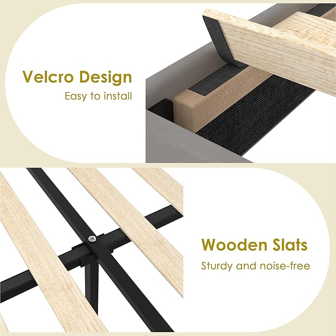 VECELO Full Size Upholstered Bed Frame with 4 Storage Drawers, Adjustable Velvet Rivet Decor Headboard, Wooden Slats Platform Support, No Box Spring Needed, Easy Assembly,Dark Grey