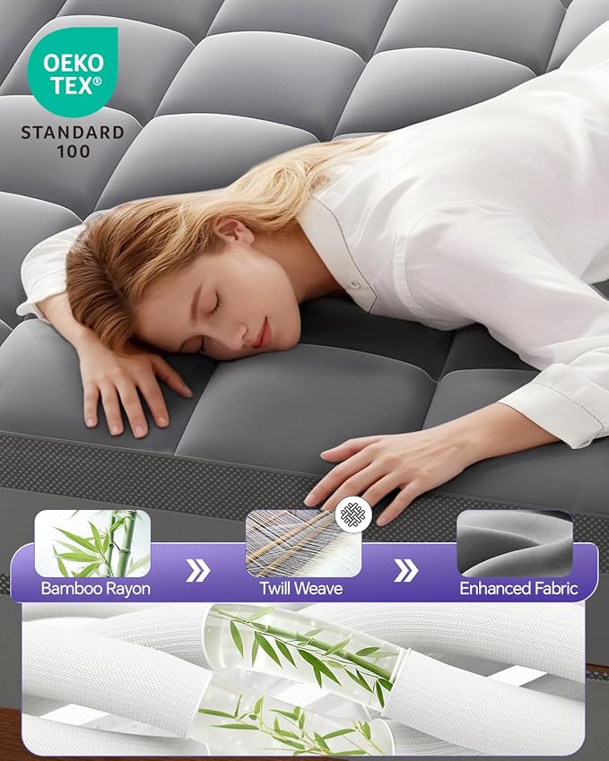 ChiXpace Dual Layer Memory Foam Twin XL Mattress Topper - 3 Inch Cooling Pillow Top Cover Rayon and 2 Inch Gel Egg Crate Foam, Twin XL Extra Long College Dorm Room Essentials (Grey)