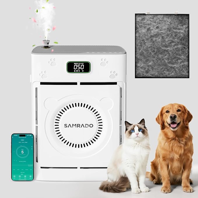 Air Purifier for Home Pets up to 2500 Ft², H13 HEPA Pet Hair Purifier for Litter Box Odor Smoke, Pet-Friendly Aromatherapy Diffuser, Smart App, Washable Pre-filter, PM2.5 Monitor for Bedroom Apartment