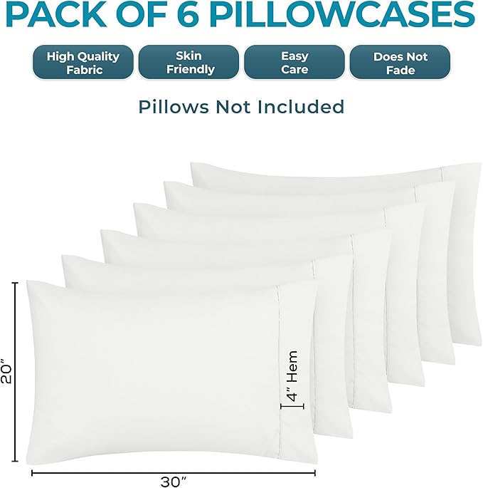 Utopia Bedding Queen Pillow Cases - 6 Pack - Envelope Closure - Soft Brushed Microfiber Fabric - Shrinkage and Fade Resistant Pillow Covers Queen Size 20 X 30 Inches (Queen, White)
