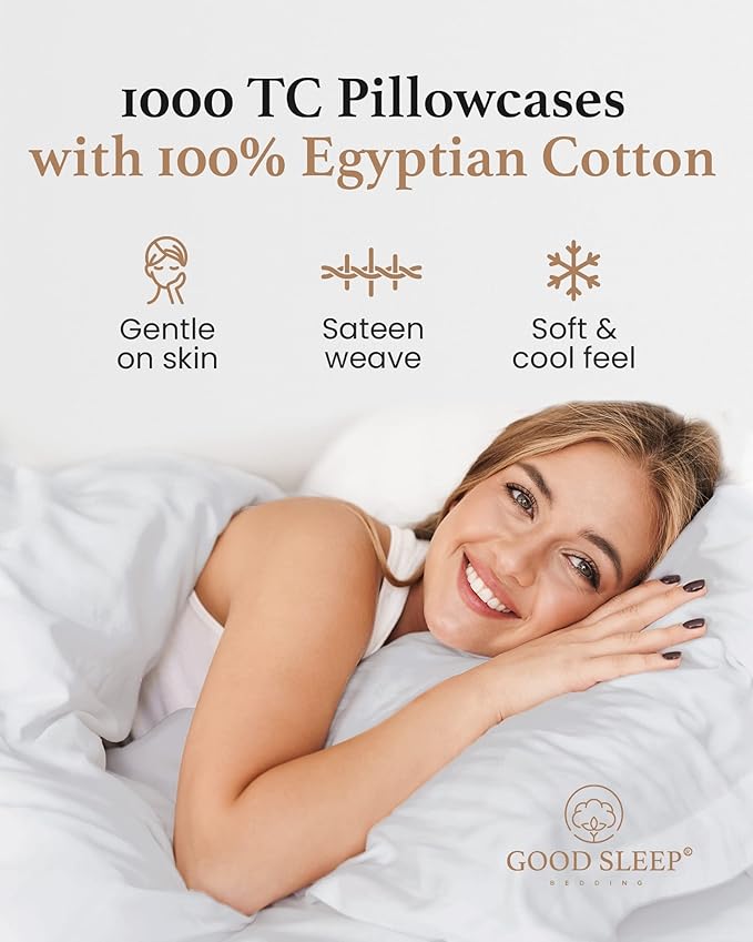 1000 TC Light Gray Standard Pillowcases Set of 4 100% Egyptian Cotton Pillow Cases with Long Staple Cotton & Sateen Weave, Silky Soft Hotel - Like Bed Pillow Covers for Comfy Sleeping, Snug Fit