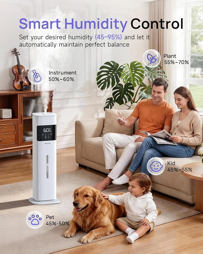 Humidifier Large Room, 2.1Gal/8L Cool Mist Humidifiers for Bedroom 500 sq ft, Humidifiers for Home with Essential Oil Diffuser, Top Fill Quiet Humidifier for Baby Nursery Office Plants, White