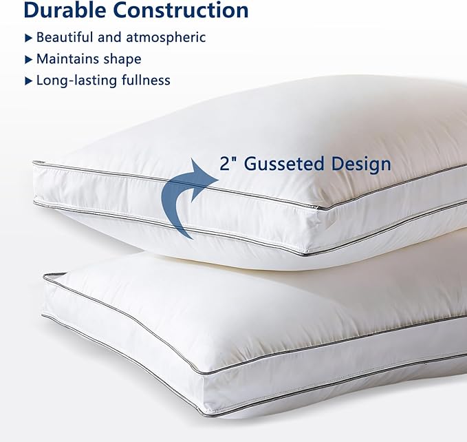 Goose Down Pillow Standard Size - 3-Chamber Gusseted Design for Balanced Neck Support - Luxury Hotel Collection Bed Pillow - Soft Medium Pillow for Side Back Sleepers - 1 Pack (20" x 26")