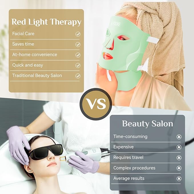 Red Light Therapy for Face, LED Light Therapy Mask Skin Care Mask & Neck, LED Red & NIR Light Therapy Wavelength for Home Use, Working Travel Yoga Sleep green