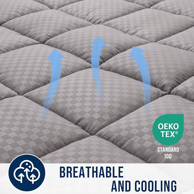 OLANLY Cal King Quilted Fitted Mattress Pad, Cooling Soft Mattress Topper, Elastic Fitted Mattress Cover Stretches up to 21 Inches Deep, Machine Washable Mattress Protector (72x84 inch, Light Grey)
