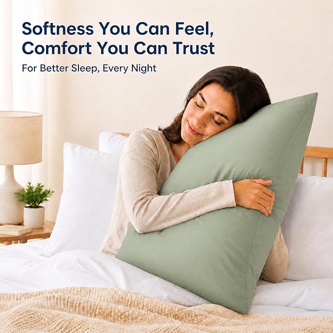 ZPECC Pillow Cases King Size Set of 4, 20x36 Envelope Closure Pillowcases, Soft Plain Brushed Microfiber Covers Hypoallergenic Breathable, Sage Green
