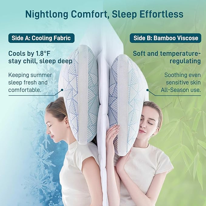 Cotelovo Shredded Memory Foam Cooling Soft Bamboo Viscose Pillows Adjustable Hypoallergenic Hotel Quality Pillows for Stomach, Back or Side Sleeper, Oeko-TEX Certified King Set of 2