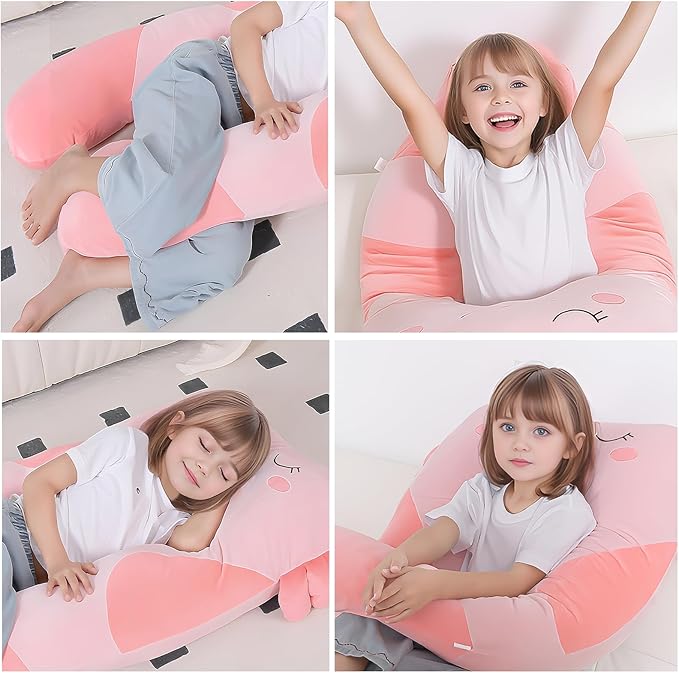 47x23 inch U Shaped Long Plush Body Pillows for Kids, Stuffed Animal Axolotl Soft Large Pillow for Sleeping, Big Cute Plushies, Washable Cover, Gift for Boys and Girls