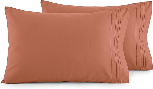 Elegant Comfort Luxury Ultra-Soft 2-Piece Pillowcase Set - 1500 Premium Hotel Quality Microfiber Double Brushed - Wrinkle Resistant, King Size, Coral