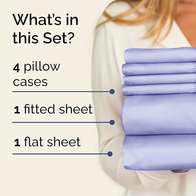Queen 6 Piece Sheet Set - Comfy, Breathable & Cooling - Hotel Luxury Bedding for Women, Men, Kids, Teens & Children - 1 Flat & 1 Fitted Sheet & 4 Pillowcases w/ Deep Pockets - Wrinkle Free - Lavender