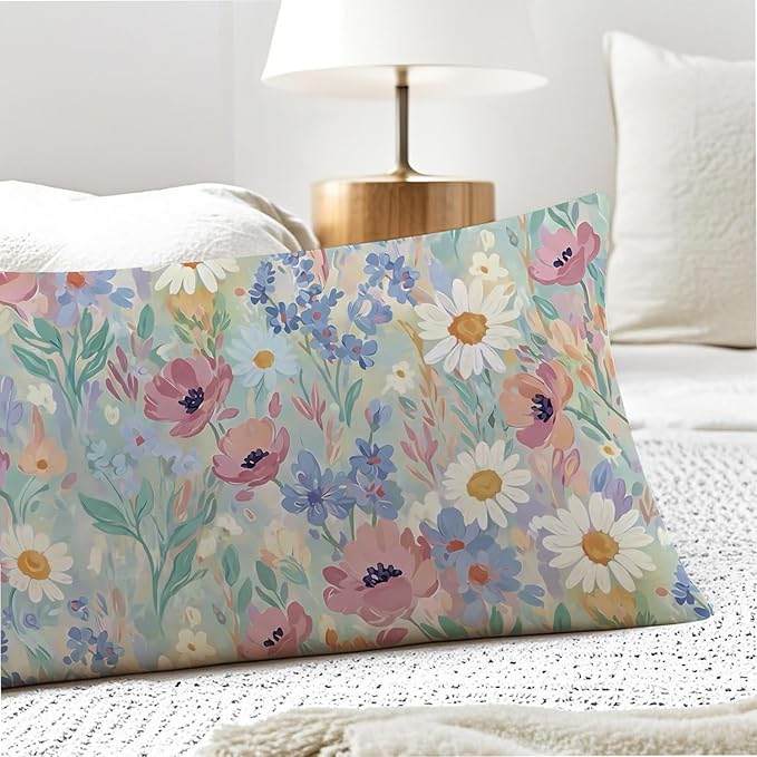 Spring Floral 20x54 Body Pillow Cover, Spring Home Room Decor, Pastel Cottagecore Botanical Wildflower Decorative Long Body Pillow Cases for Bed Couch
