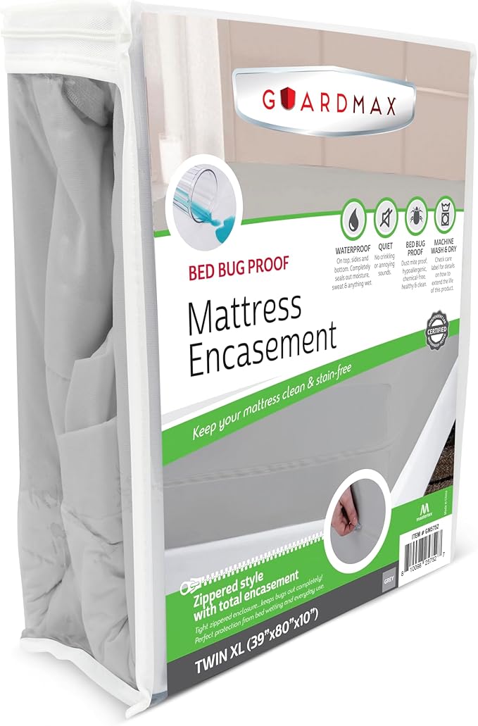 Guardmax Twin XL Mattress Encasement with Zipper, Waterproof, Bed Bug Proof, Dust Mite Proof Mattress Protector for Twin XL Size Bed up to 10" Deep, Zippered All Around Jersey Knitted Mattress Cover