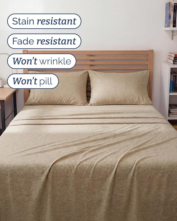 Full XL Bed Sheet - 4 Piece Full XL Bed Sheets Set - Ultra-Soft, Breathable & Cooling - Hotel Luxury Bedding for Women & Men w/ Deep Pockets - Wrinkle Free & Fade Resistant - Oeko-Tex - Heathered Tan