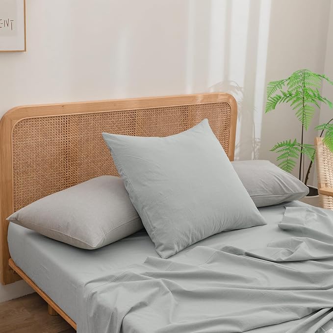 BESTOUCH 100% Washed Cotton Pillowcase for Hair and Skin Linen Feel Soft Comfortable Breathable 2 Set Pillow Case with Envelope Closure Solid Northern Droplet Grey 26x26 Inches