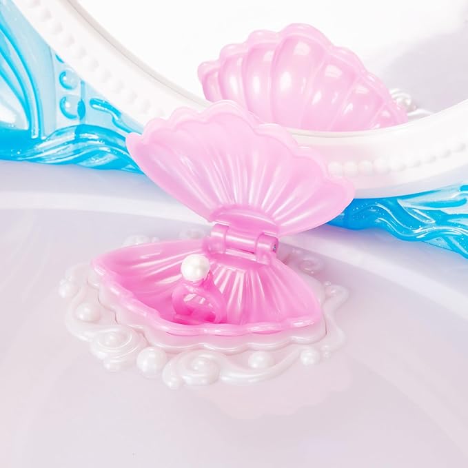 Disney Princess Ariel Vanity for Girls with Lights & Sounds, Plays "Under The Sea" - Magical Light Up Effect Looks Just Like Water! Pretend Play Girls Vanity Set with Mirror and Stool