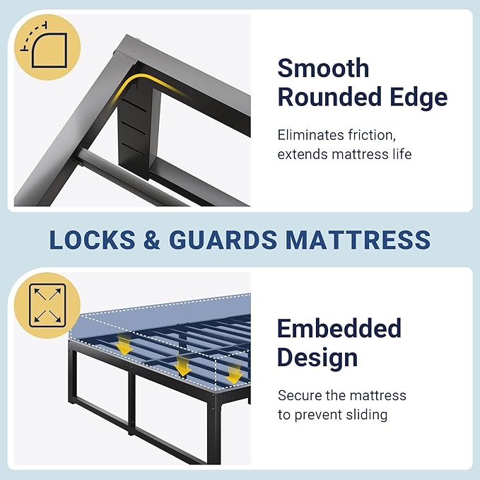 Allewie Queen Bed Frame, 14 Inch Metal Platform Bed Frame with 4000LBS Heavy Duty Steel Slats Support, Noise Free, Easy Assembly, No Box Spring Needed, Black