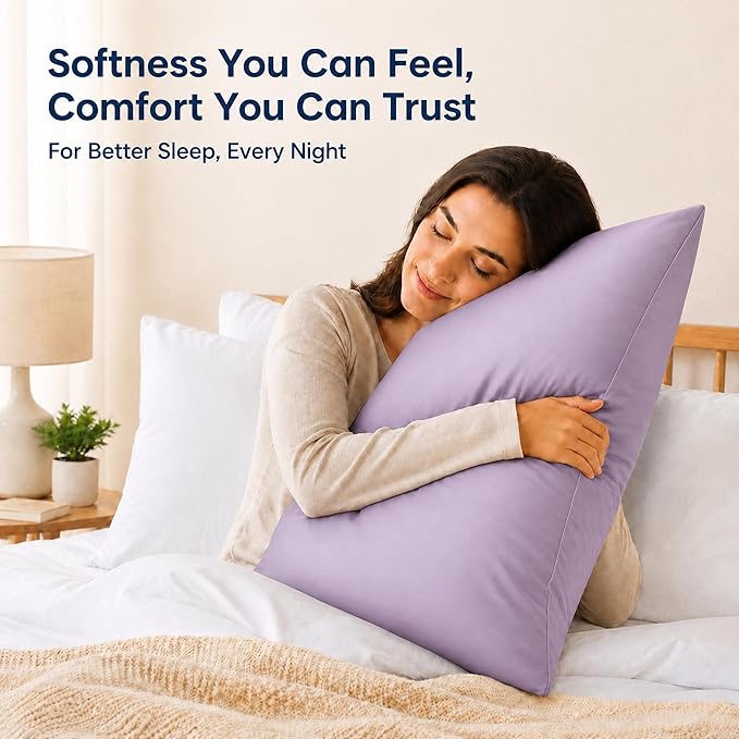 ZPECC Pillow Cases Standard Size Set of 4, 20x26 Envelope Closure Pillowcases, Soft Plain Brushed Microfiber Covers Hypoallergenic Breathable, Lavender