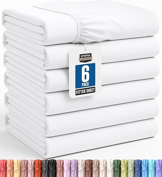 Utopia Bedding King Fitted Sheets - Bulk Pack of 6 Bottom Sheets - Soft Brushed Microfiber - Deep Pockets - Shrinkage & Fade Resistant - Easy Care (White)