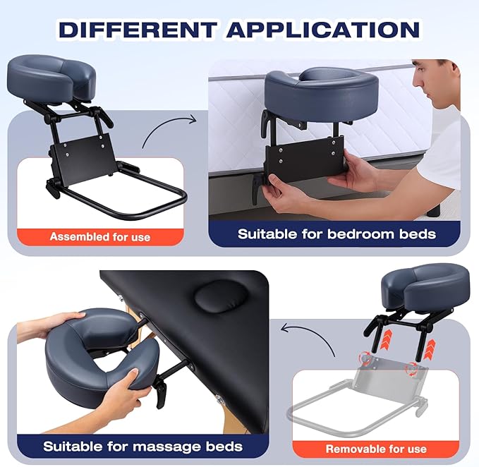 Massage Headrest for Bed Mattress Top, Universal Adjustable Face Cradle with Ergonomic Memory Foam Pillow, Professional Massage Table Attachment Kit for Home Therapy/Eye Surgery Recovery/Sleeping-Blue