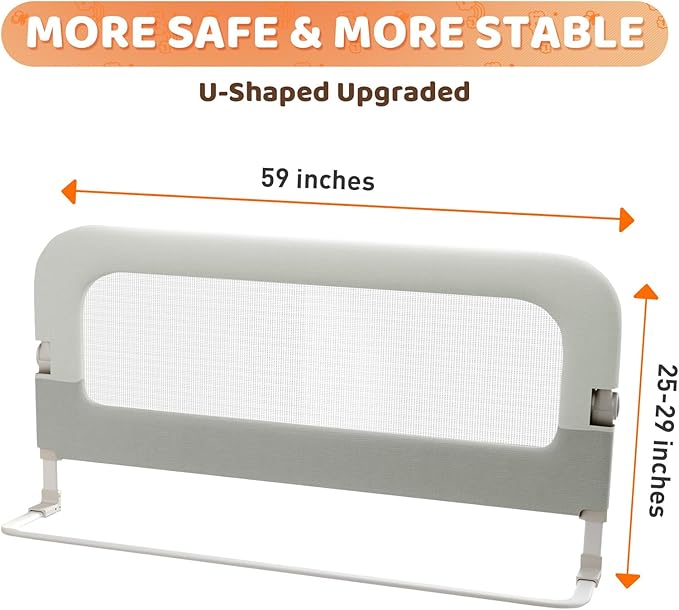 omzer Large Bed Guard Rail for Toddlers - 59inch Foldable & Adjustable Heights Baby Bed Safety Railing - Toddler Long Bed Rails Guard for Twin, Bunk, Queen & King, Full Size Bed