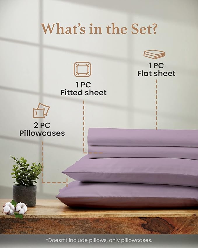 Good Sleep Bedding Cal King Sheet Set, 4 Piece, 100% Egyptian Cotton Sheets California King, Sateen Weave Bed Sheet, Ultra-Soft, 16" California King Sheets Deep Pockets - Lavender