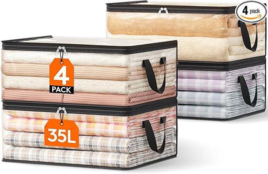 Lifewit 4 Pack Clear Clothes Storage Bags, 35L Plastic Blanket Vinyl Foldable Moving Bags with Zipper, Closet Organizers and Storage Containers for Bedding, Duvet, Pillow
