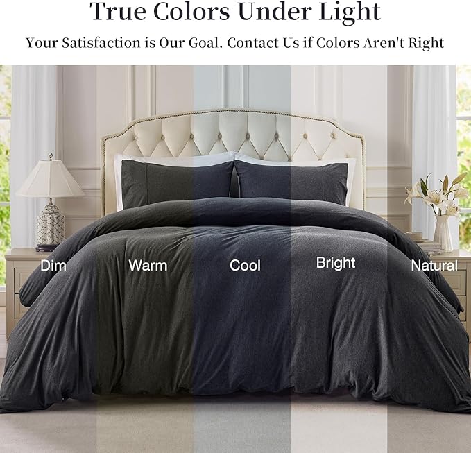PURE ERA Jersey Knit Duvet Cover Set 100% T-Shirt Cotton Super Soft Comfy 2pc Bedding Set with Zipper Closure (Heather Charcoal Grey, Twin)
