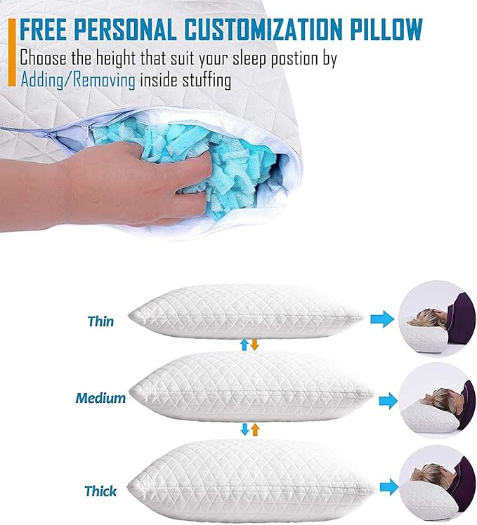KEYOOHOME Shredded Memory Foam Pillows for Sleeping,Bed Pillows King Size Set of 2 Pack Cooling Adjustable,Good for Side and Back Sleeper with Washable Removable Cover