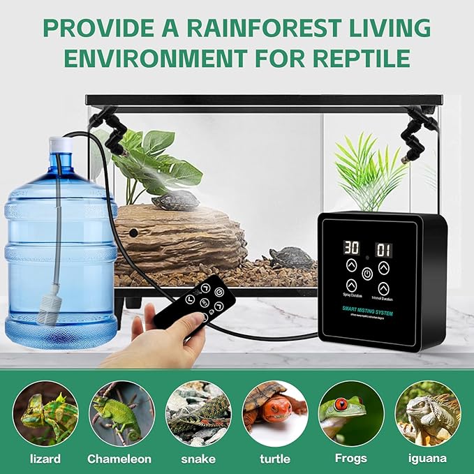MECESOR Automatic Reptile Mister Humidifier with Timer,Programmable Terrarium Reptile Mister System for Chameleons, Snakes,Frogs,Turtles & Lizards - Smart Spray Control