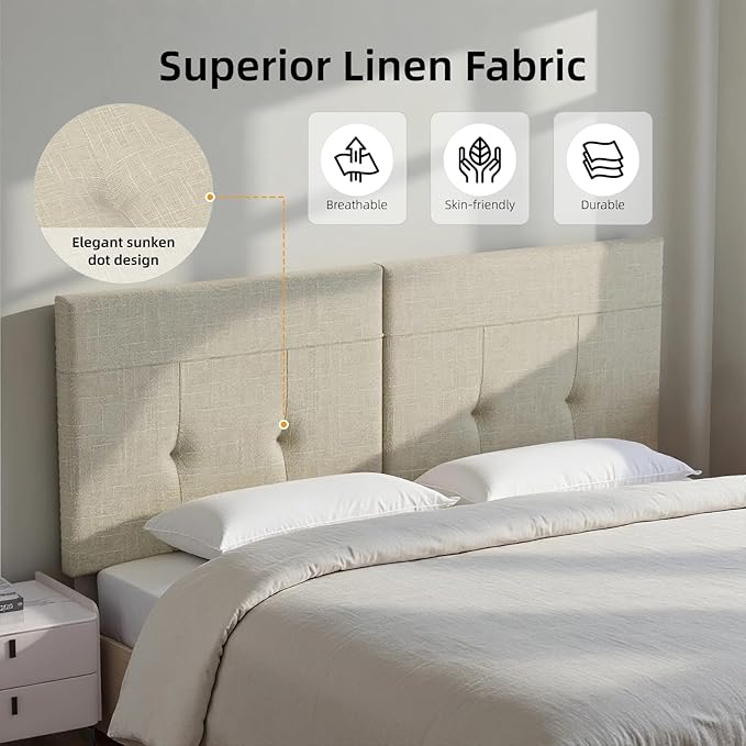 Queen Headboard Only with Adjustable Metal Legs, Faux Leather Upholstered Headboard Queen Size, Modern Stylish Headboard with Sunken Dot Design, Sturdy Bed Headboard for Bedroom, Linen