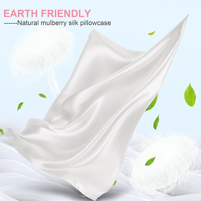 Silk Pillow Cases 2 Pack King Size with Hidden Zipper, Mulberry Silk Pillowcase for Hair and Skin, Smooth and Soft Breathable Cooling Silk Satin Pillowcase Set of 2, Gifts for Women，Ivory