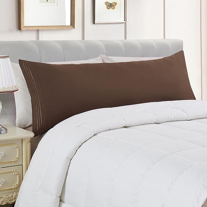 Elegant Comfort Luxury Ultra-Soft 1-Piece Body Pillowcase - 1500 Premium Hotel Quality Microfiber Double Brushed - Wrinkle Resistant, Body Pillowcase Size, Chocolate Brown
