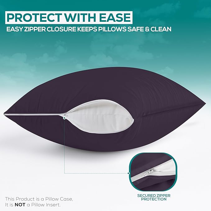 Utopia Bedding Premium 100% Waterproof Pillow Protectors with Zipper King Size (Set of 2), Bed Bug and Dust Mite Proof Zippered Pillow Covers, Pillow Encasement Cases, Purple