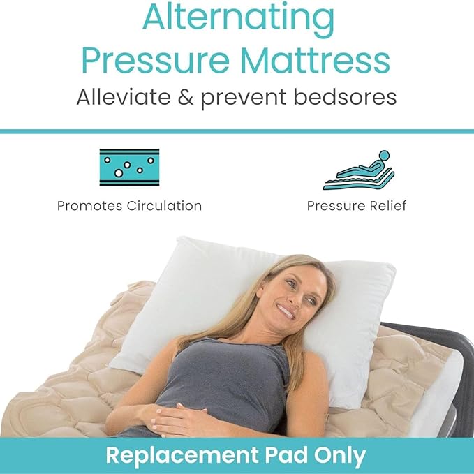 Vive Alternating Air Pressure Mattress Pad Replacement - The Original Bed Sore Prevention Solution - Hospital & Home Mattress Topper - Includes Waterproof Inflatable Ulcer Cushion Pad, Heat Resistant