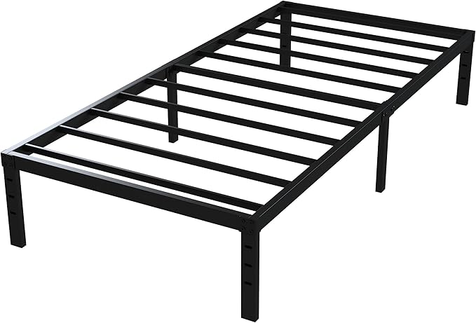 Upcanso Twin Bed Frame No Box Spring Needed, 14 Inch Heavy Duty Metal Platform Bed Frame Twin Size with Storage, 2500lbs Steel Slats Support, Easy Assembly, Black
