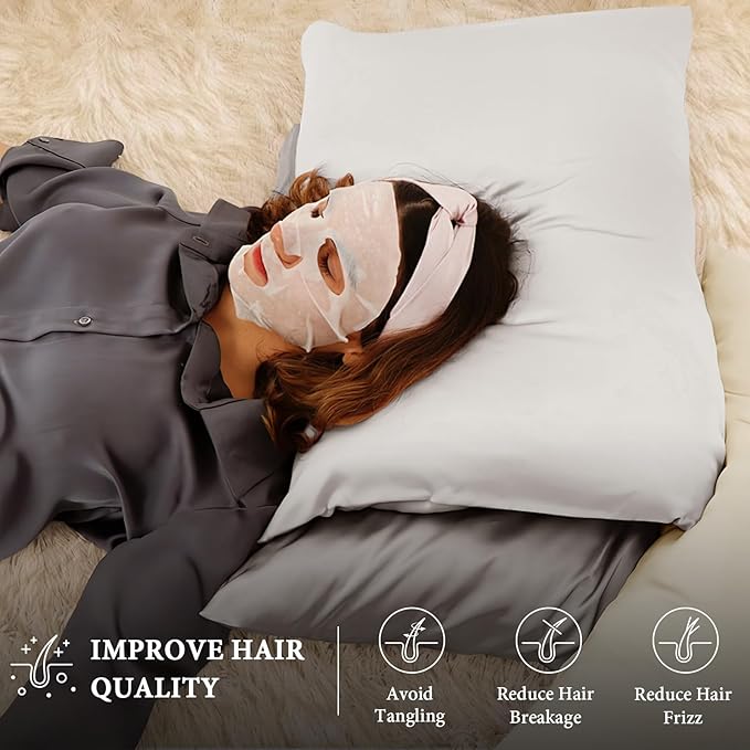 BHZ White Satin Goose Down Feather Pillows Queen Size Set of 2 with Pillowcase for Hair and Skin, Cooling Pillow Cases Similar to Silk Pillow Cases, Decorative for Women, Mom Men