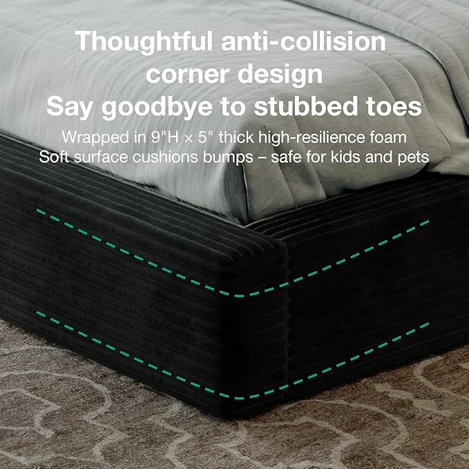 Novilla King Size Bed Frame, Plush CloudSoft Bed, Corduroy Upholstered Platform Bed Frame with Headboard, Easy Assembly, No Box Spring Needed, Modern Soft Bed Frame, Black