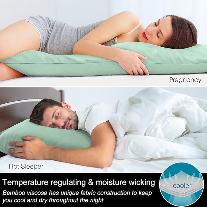 BEDELITE Body Pillow Case Cover, Rayon Made from Bamboo, Cooling Body Pillow Cover for Hot Sleepers and Night Sweats, Breathable & Silky Soft Full Long Pillow Case (Mint Green, 20x54 Inches)