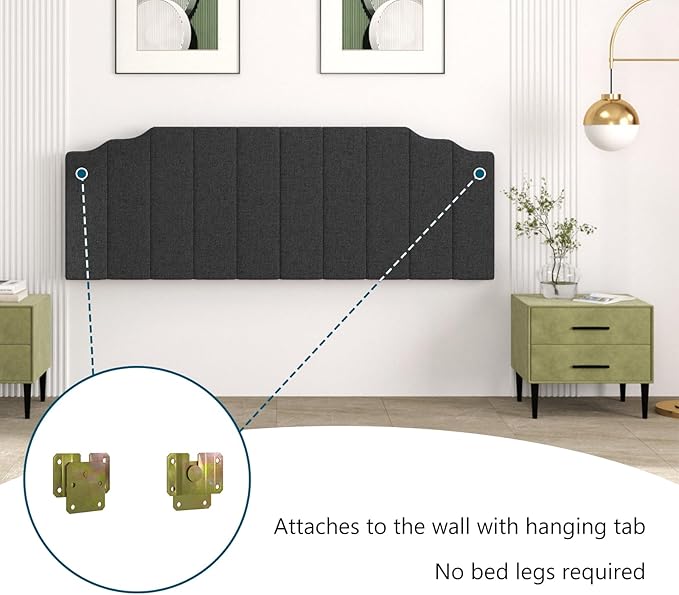 Befurtori King Size Headboard Only, Linen Wall Mounted Headboard King for Adjustable Bed Modern Upholstered Head Board Easy Assembly, Dark Gray