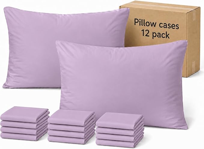 ZPECC Pillow Cases King Size Set of 12, 20x36 Envelope Closure Pillowcases, Soft Plain Brushed Microfiber Covers Hypoallergenic Breathable, Lavender