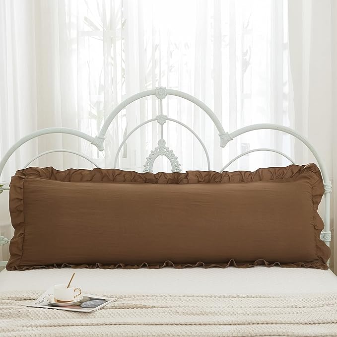 Brown Body Pillow Cover 20x54inches Long Pillowcase Ruffled Pillowcases Shabby Chic Ruffled Fringe Decor Body Ruffled Pillow Sham Cute Pillowcase (1 Body, Brown)