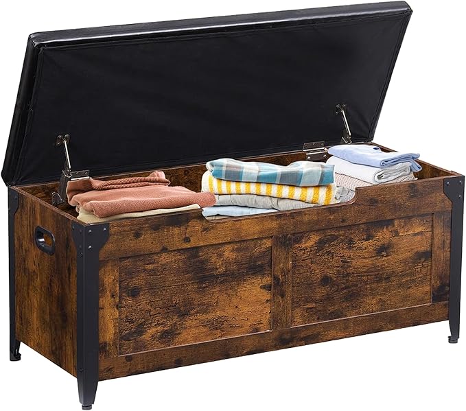 IDEALHOUSE Storage Bench, 39.4" Retro Wooden Storage Chest with 2 Safety Hinges, Loads 300 lb, Easy Assembly, Storage Ottoman Bench for Bedroom Entryway Living Room, Rustic Brown