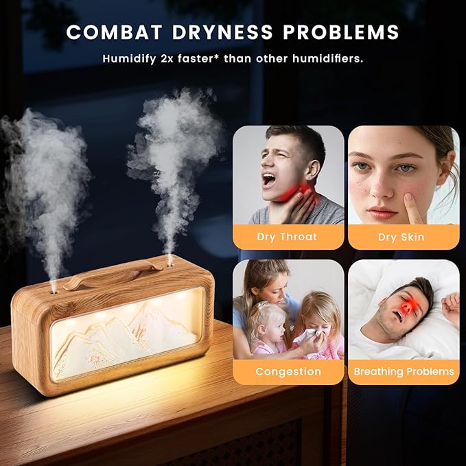 HEEYCEM Humidifiers for Bedroom, 600ml Cool Mist Humidifier with Night Light, 23dB Quiet Operation, Mini Baby Humidifier,for Bedroom, Nursery, Office, Plants(Wood Grain）