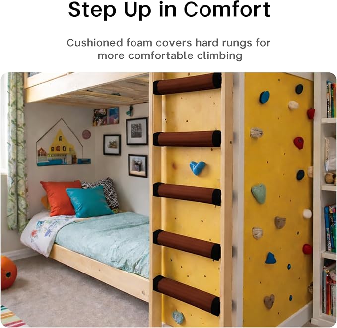 Bunk Bed Ladder Pads 6.5 Ft with 10 Adjustable Straps, Soft Foam Ladder Cover for Loft Bed, Cushioned Step Pads for Comfortable Climbing, Secure Fit, Brown