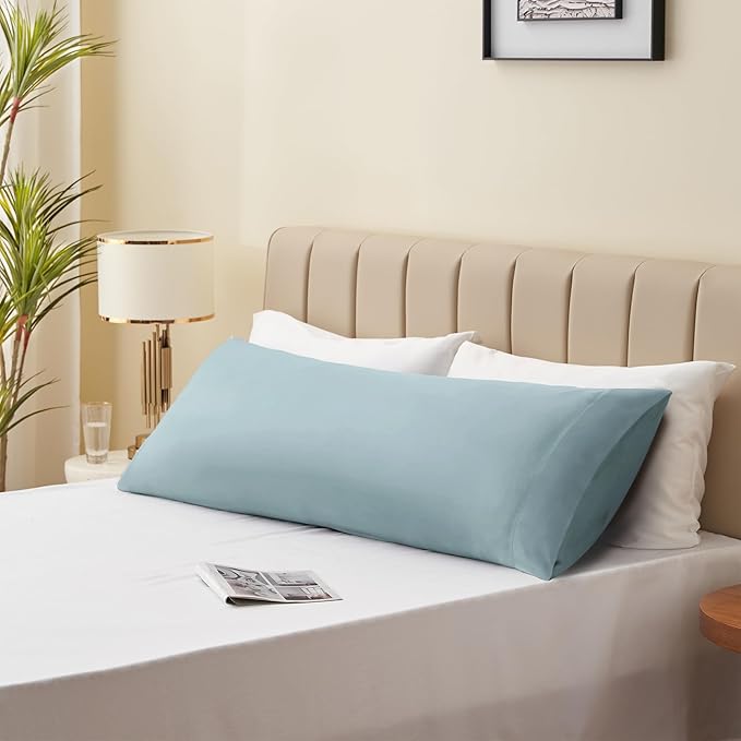 BEDELITE Body Pillow Cover, Rayon Made from Bamboo, Cooling Body Pillow Case Cover for Hot Sleepers and Night Sweats, Breathable & Silky Soft Full Long Pillow Case (Haze Blue, 20x54 Inches)